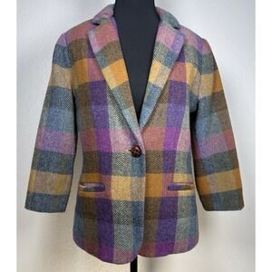 Cabi Wool Plaid Tweed Blazer Librarycore Academic Chic Single Button Jacket Sz 6